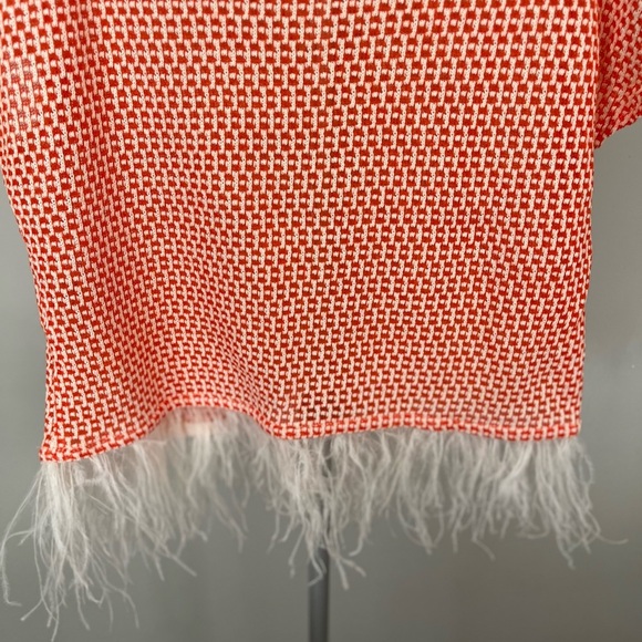 Eva Franco Anthropologie Boho Feather Trim Short Sleeve Top Size XSP - Picture 8 of 11